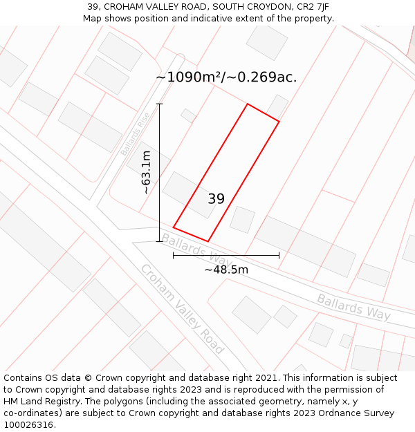 39, CROHAM VALLEY ROAD, SOUTH CROYDON, CR2 7JF: Plot and title map