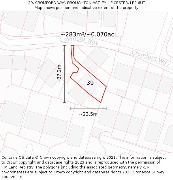 39, CROMFORD WAY, BROUGHTON ASTLEY, LEICESTER, LE9 6UT: Plot and title map