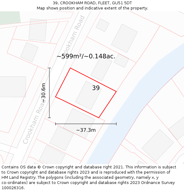 39, CROOKHAM ROAD, FLEET, GU51 5DT: Plot and title map