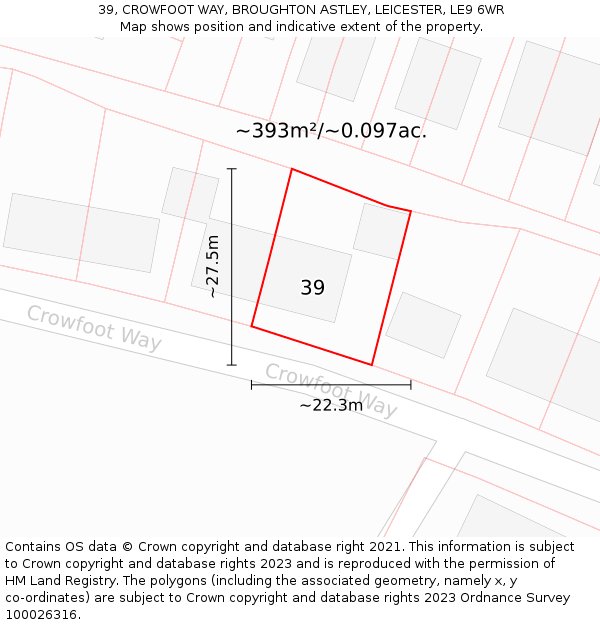 39, CROWFOOT WAY, BROUGHTON ASTLEY, LEICESTER, LE9 6WR: Plot and title map