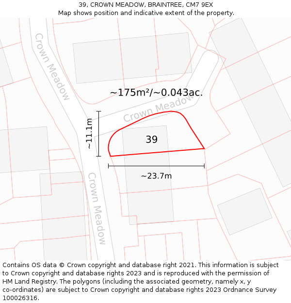 39, CROWN MEADOW, BRAINTREE, CM7 9EX: Plot and title map
