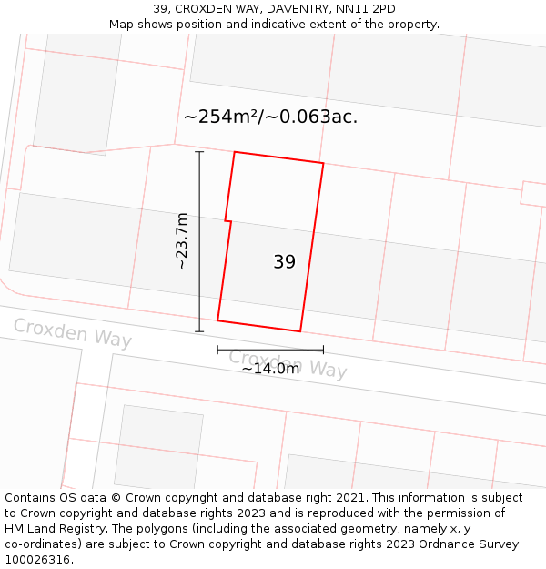 39, CROXDEN WAY, DAVENTRY, NN11 2PD: Plot and title map