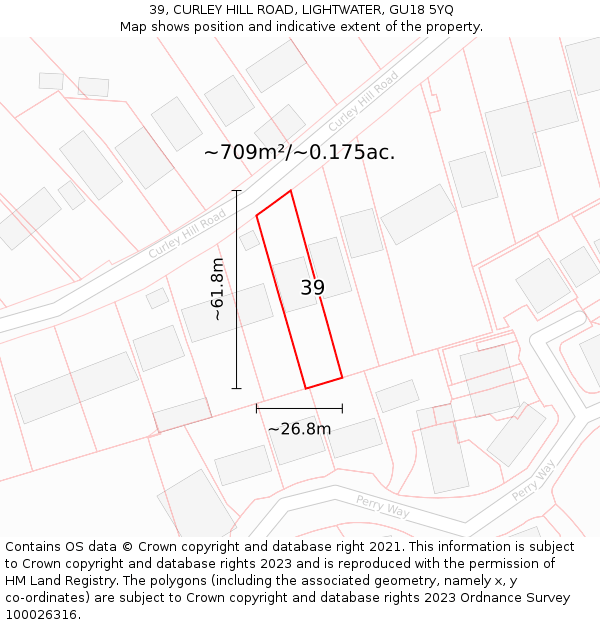 39, CURLEY HILL ROAD, LIGHTWATER, GU18 5YQ: Plot and title map