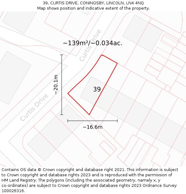 39, CURTIS DRIVE, CONINGSBY, LINCOLN, LN4 4NQ: Plot and title map