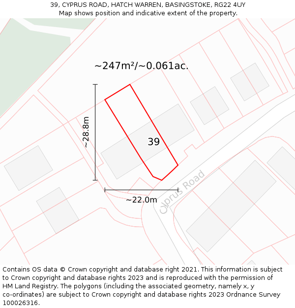 39, CYPRUS ROAD, HATCH WARREN, BASINGSTOKE, RG22 4UY: Plot and title map