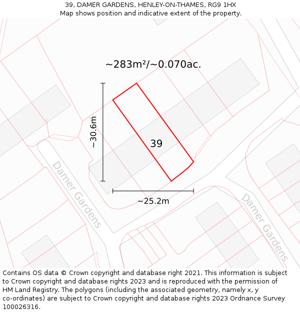 39, DAMER GARDENS, HENLEY-ON-THAMES, RG9 1HX: Plot and title map