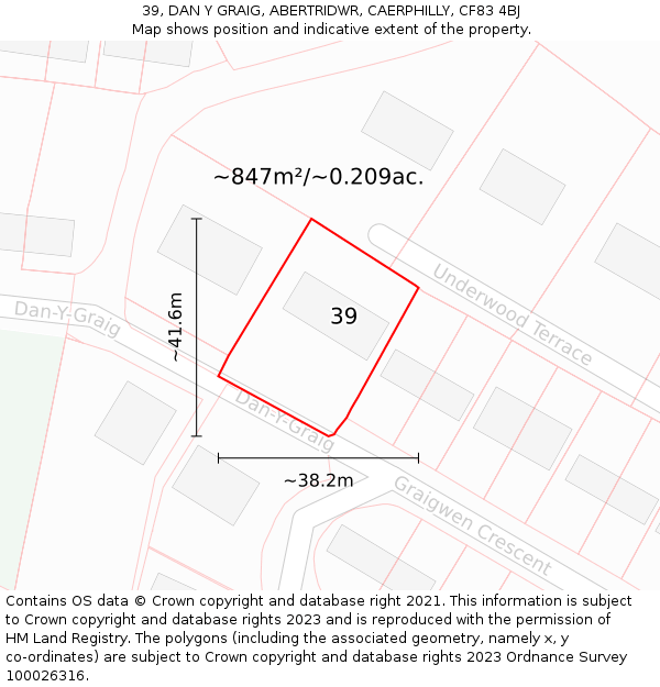 39, DAN Y GRAIG, ABERTRIDWR, CAERPHILLY, CF83 4BJ: Plot and title map