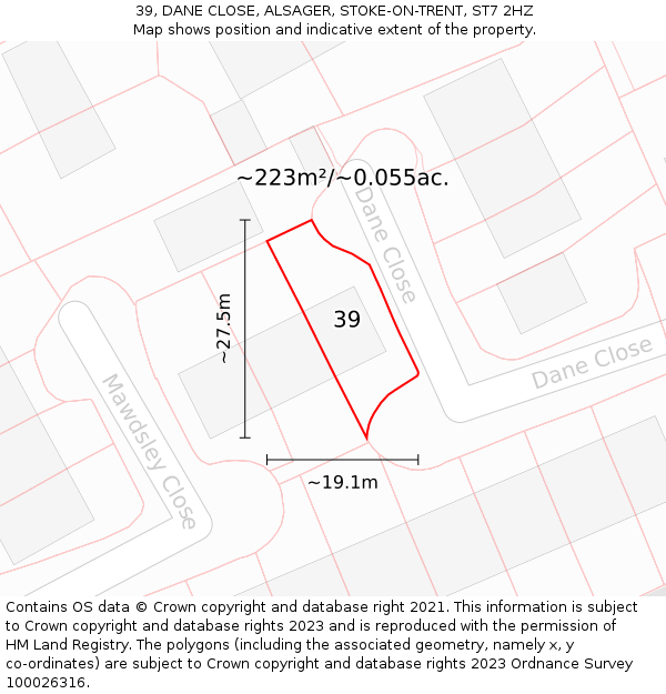 39, DANE CLOSE, ALSAGER, STOKE-ON-TRENT, ST7 2HZ: Plot and title map