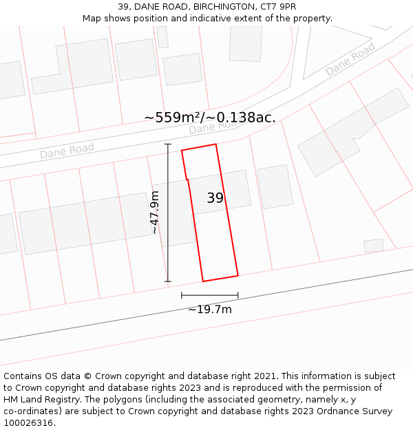 39, DANE ROAD, BIRCHINGTON, CT7 9PR: Plot and title map