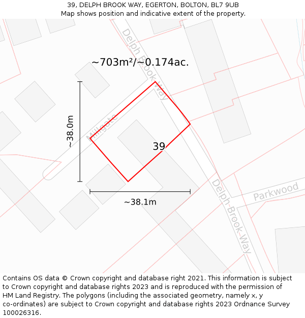 39, DELPH BROOK WAY, EGERTON, BOLTON, BL7 9UB: Plot and title map