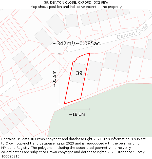 39, DENTON CLOSE, OXFORD, OX2 9BW: Plot and title map