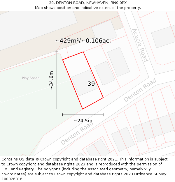 39, DENTON ROAD, NEWHAVEN, BN9 0PX: Plot and title map