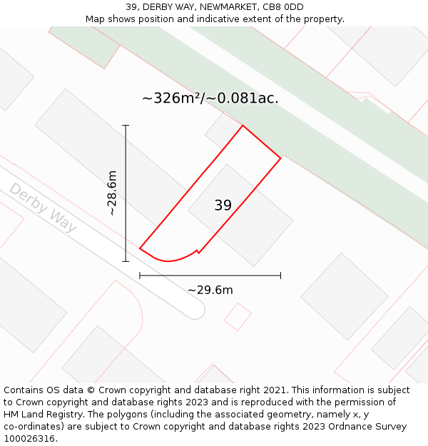 39, DERBY WAY, NEWMARKET, CB8 0DD: Plot and title map