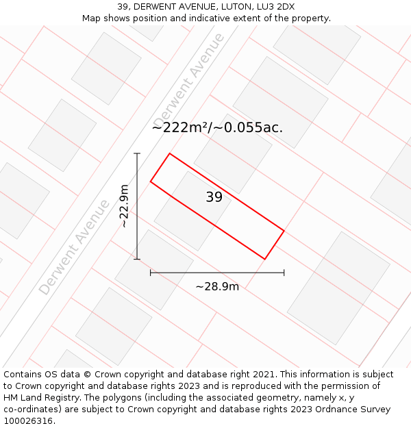 39, DERWENT AVENUE, LUTON, LU3 2DX: Plot and title map