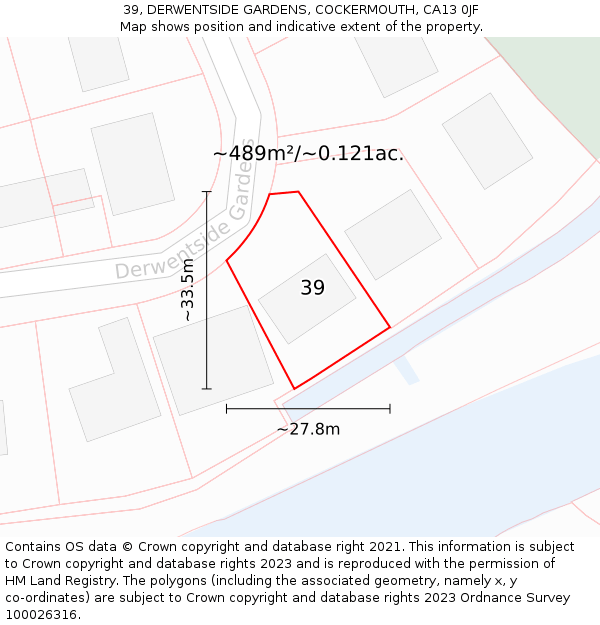 39, DERWENTSIDE GARDENS, COCKERMOUTH, CA13 0JF: Plot and title map