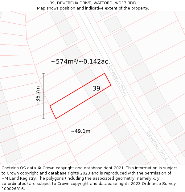 39, DEVEREUX DRIVE, WATFORD, WD17 3DD: Plot and title map