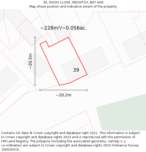 39, DIXON CLOSE, REDDITCH, B97 6AD: Plot and title map