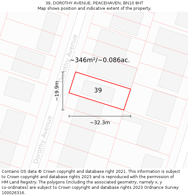 39, DOROTHY AVENUE, PEACEHAVEN, BN10 8HT: Plot and title map