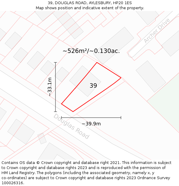 39, DOUGLAS ROAD, AYLESBURY, HP20 1ES: Plot and title map