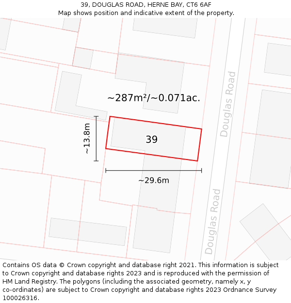 39, DOUGLAS ROAD, HERNE BAY, CT6 6AF: Plot and title map