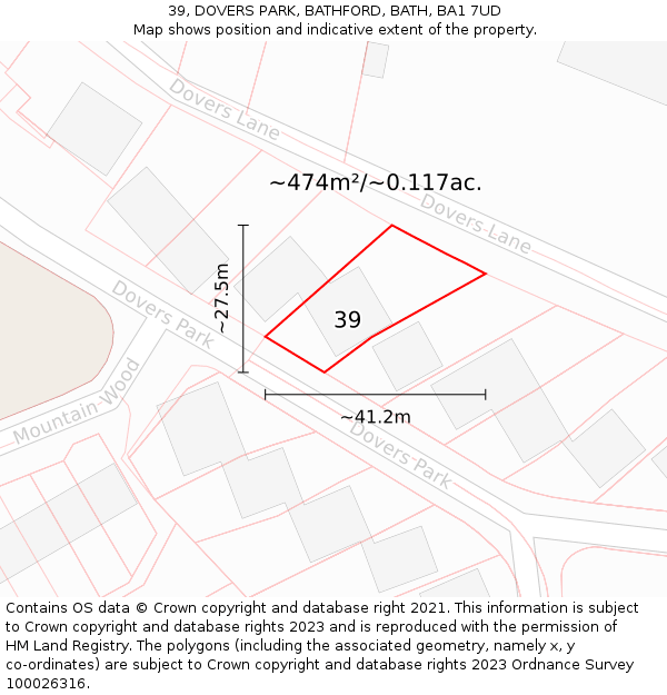 39, DOVERS PARK, BATHFORD, BATH, BA1 7UD: Plot and title map