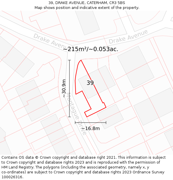 39, DRAKE AVENUE, CATERHAM, CR3 5BS: Plot and title map