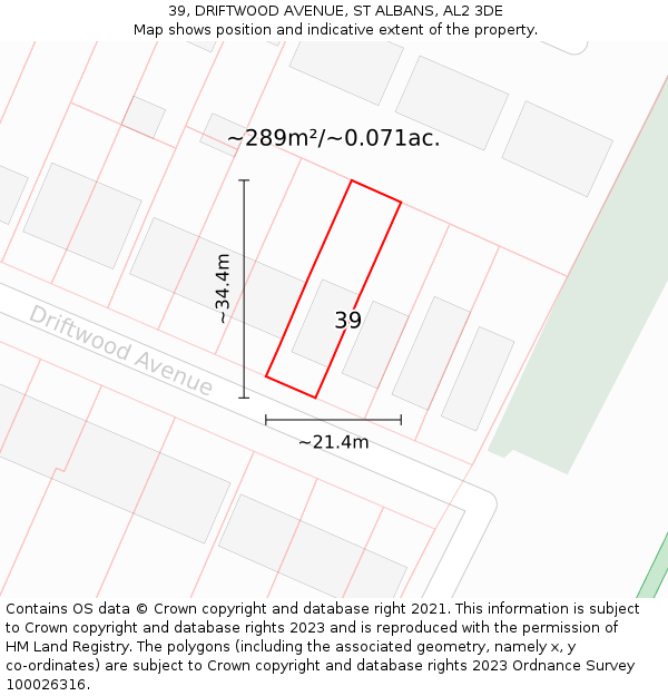 39, DRIFTWOOD AVENUE, ST ALBANS, AL2 3DE: Plot and title map