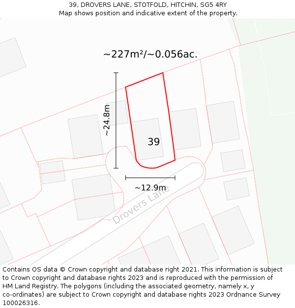 39, DROVERS LANE, STOTFOLD, HITCHIN, SG5 4RY: Plot and title map