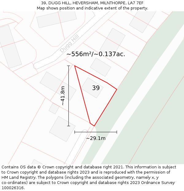 39, DUGG HILL, HEVERSHAM, MILNTHORPE, LA7 7EF: Plot and title map