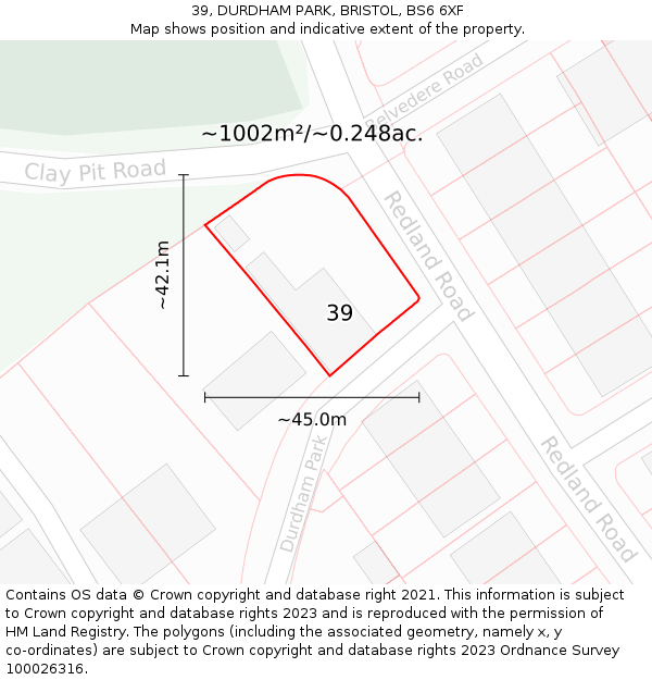 39, DURDHAM PARK, BRISTOL, BS6 6XF: Plot and title map