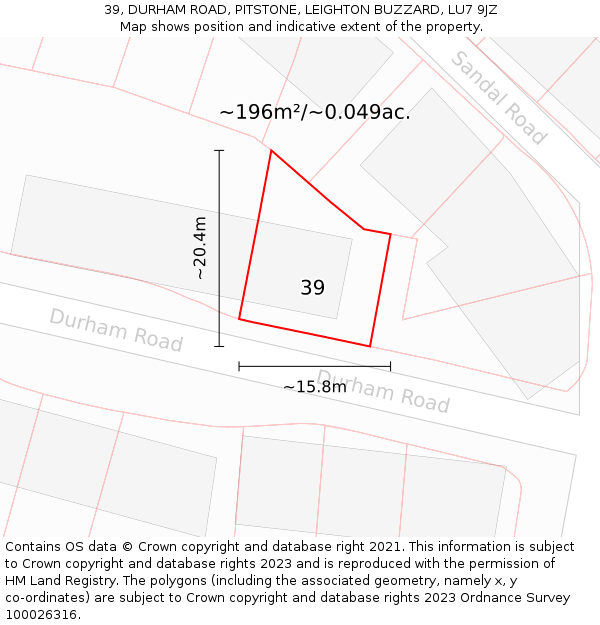 39, DURHAM ROAD, PITSTONE, LEIGHTON BUZZARD, LU7 9JZ: Plot and title map