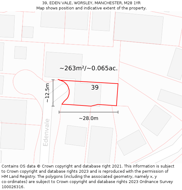 39, EDEN VALE, WORSLEY, MANCHESTER, M28 1YR: Plot and title map