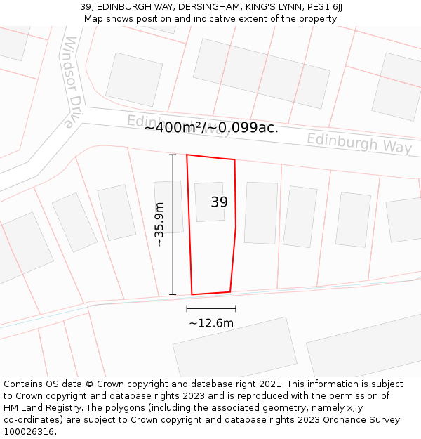 39, EDINBURGH WAY, DERSINGHAM, KING'S LYNN, PE31 6JJ: Plot and title map