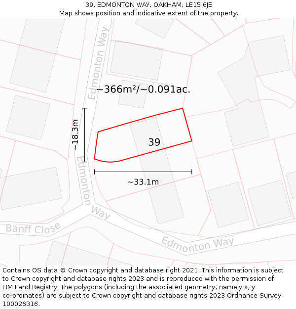 39, EDMONTON WAY, OAKHAM, LE15 6JE: Plot and title map