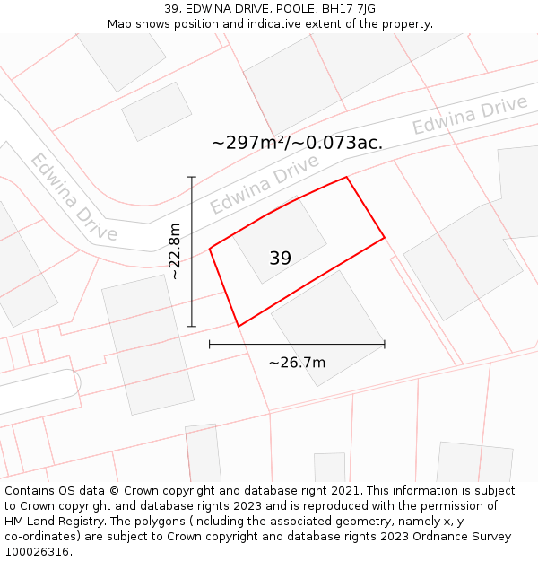 39, EDWINA DRIVE, POOLE, BH17 7JG: Plot and title map