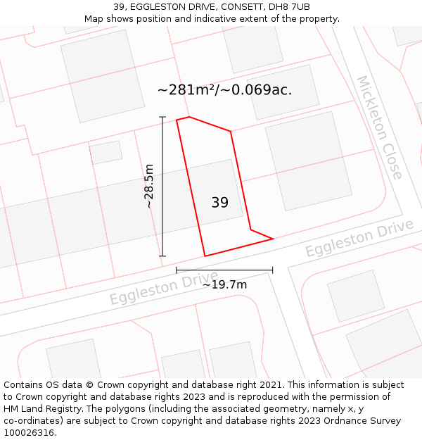 39, EGGLESTON DRIVE, CONSETT, DH8 7UB: Plot and title map