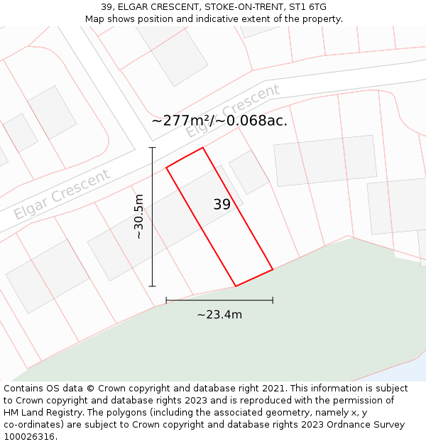 39, ELGAR CRESCENT, STOKE-ON-TRENT, ST1 6TG: Plot and title map