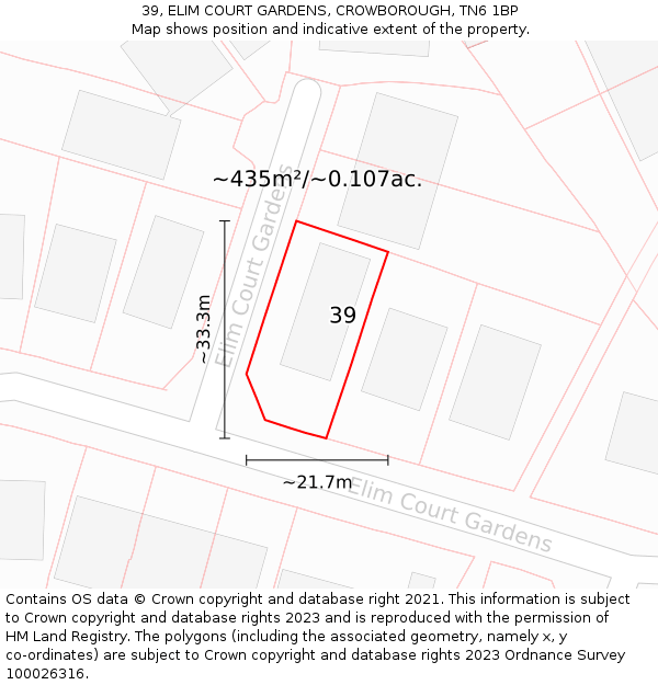 39, ELIM COURT GARDENS, CROWBOROUGH, TN6 1BP: Plot and title map