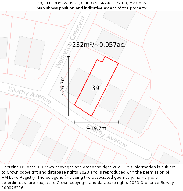 39, ELLERBY AVENUE, CLIFTON, MANCHESTER, M27 8LA: Plot and title map