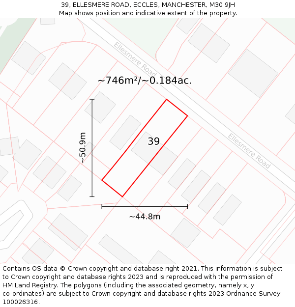 39, ELLESMERE ROAD, ECCLES, MANCHESTER, M30 9JH: Plot and title map