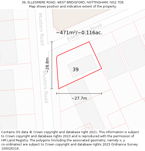 39, ELLESMERE ROAD, WEST BRIDGFORD, NOTTINGHAM, NG2 7DE: Plot and title map