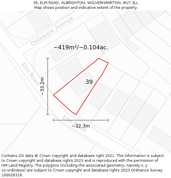 39, ELM ROAD, ALBRIGHTON, WOLVERHAMPTON, WV7 3LL: Plot and title map