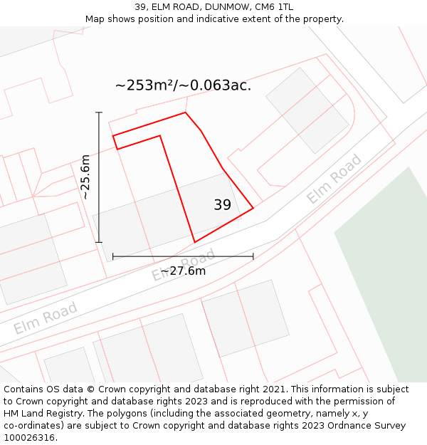 39, ELM ROAD, DUNMOW, CM6 1TL: Plot and title map