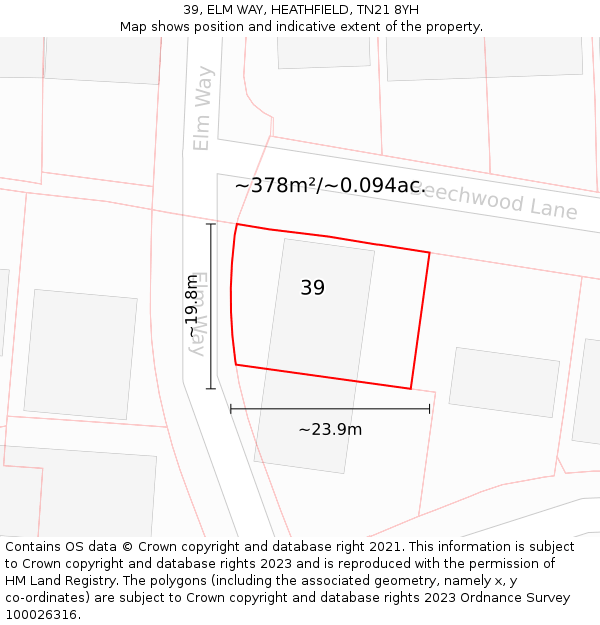 39, ELM WAY, HEATHFIELD, TN21 8YH: Plot and title map