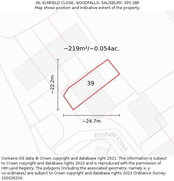 39, ELMFIELD CLOSE, WOODFALLS, SALISBURY, SP5 2BF: Plot and title map