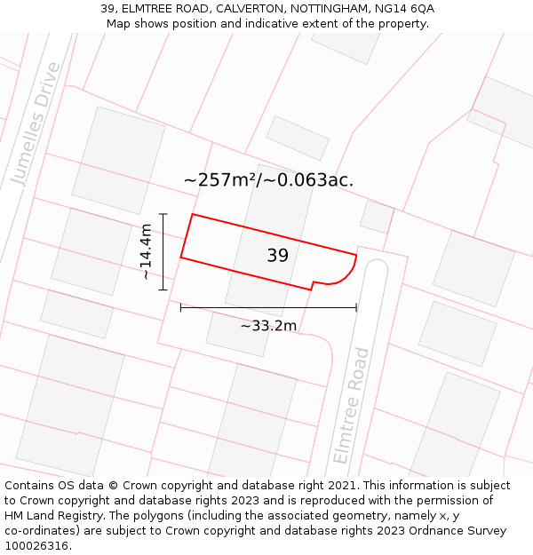 39, ELMTREE ROAD, CALVERTON, NOTTINGHAM, NG14 6QA: Plot and title map