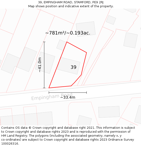 39, EMPINGHAM ROAD, STAMFORD, PE9 2RJ: Plot and title map