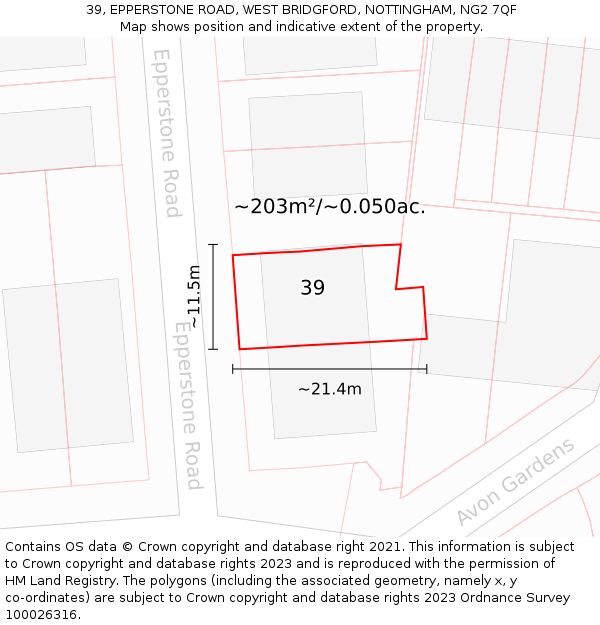 39, EPPERSTONE ROAD, WEST BRIDGFORD, NOTTINGHAM, NG2 7QF: Plot and title map