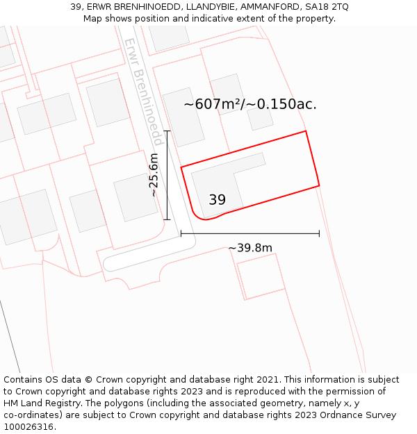 39, ERWR BRENHINOEDD, LLANDYBIE, AMMANFORD, SA18 2TQ: Plot and title map