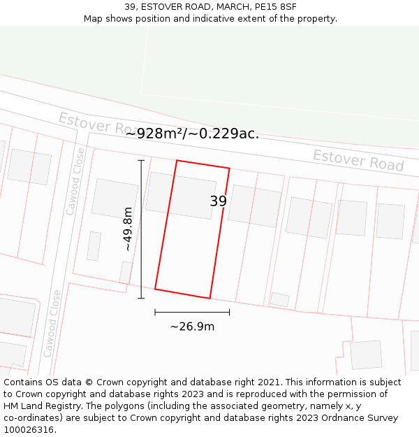 39, ESTOVER ROAD, MARCH, PE15 8SF: Plot and title map